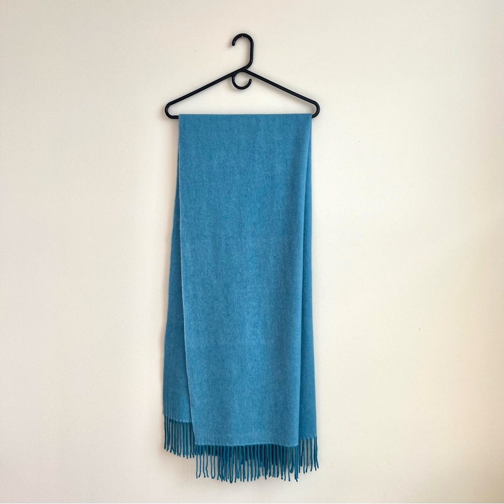 100% Cashmere Fringe Scarf in Sky Blue